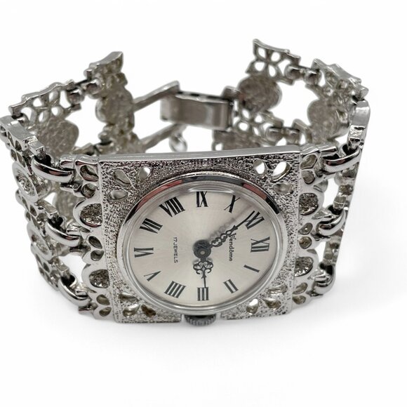 Vintage VENDOME Women's Watch 17 Jewels Hand Wind Up Silver Chunky Wristwatch - Picture 2 of 10
